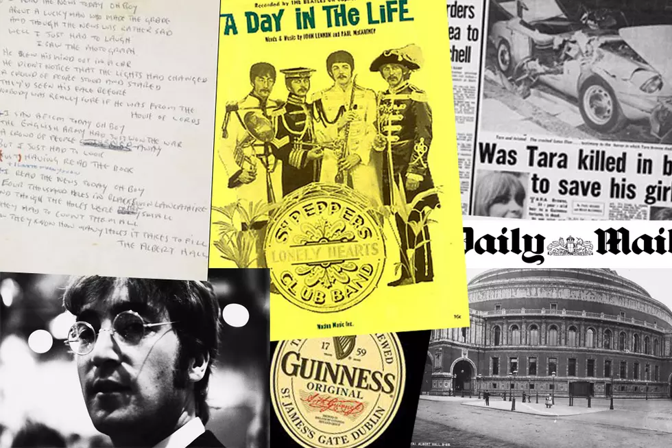 A compilation image of news sources that inspired the Beatles and their lyrics. Original source: Ultimate Classic Rock, ultimateclassicrock.com/newspaper-beatles-a-day-in-the-life/.